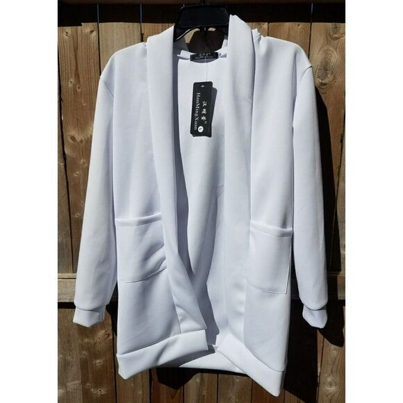 White Large Men's Cardigan Hooded Lightweight Long Sleeves - Picture 2 of 11